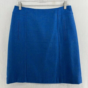 Talbots Mini Skirt Women's Sz 4 Royal Blue Straight Wool Blend Pockets Stretch